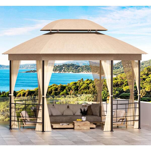 Unbranded - Outdoor Leisure 12 ft. x 10 ft. Beige Fabric Top Gazebo