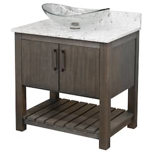 Ocean Breeze 31 in. W x 22 in. D x 31 in. H Bath Vanity in Cafe with Mocha Quartz Top and Clear Sink