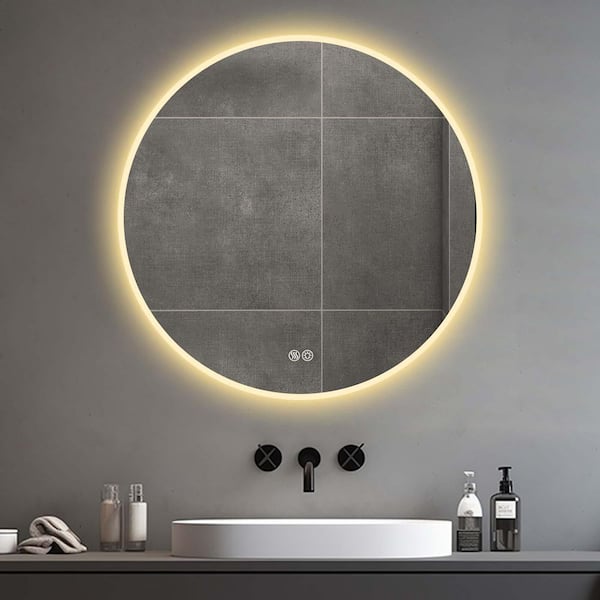 Unbranded 32 in. W x 32 in. H Round LED Bathroom Mirror Vanity Mirror, Anti-Fog, 3 Color Temperature Adjustable Dimmable Light