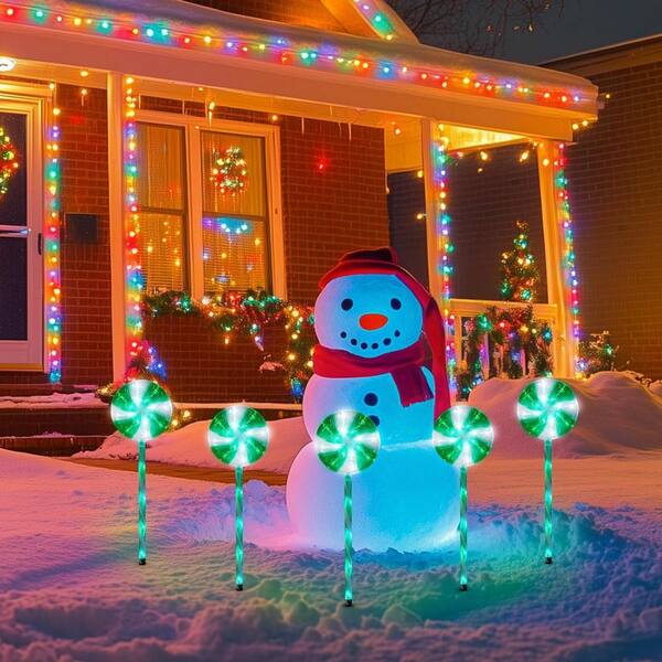 21 in. Green Plastic Lollipops Peppermint Garden Stake Solar