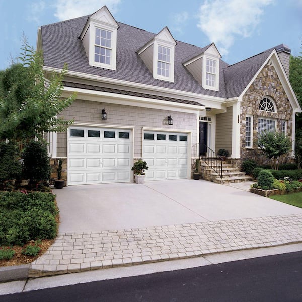 Classic Steel Short Panel 16 ft x 7 ft Insulated 18.4 R-Value  White Garage Door with Windows