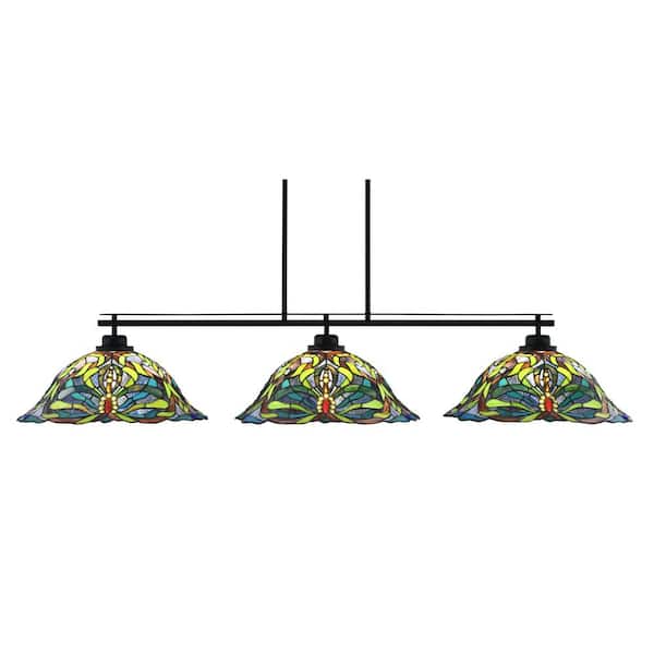 Unbranded Monroe 3-Light Bar, Round Fitter, Matte Black Finish, 19 in. Kaleidoscope Art Glass