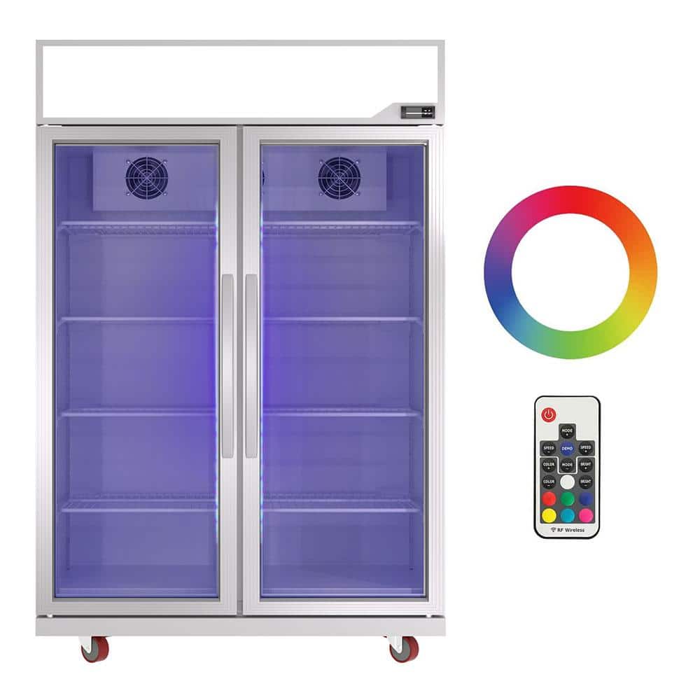 39 cu. ft.Commercial Merchandiser Refrigerator, Light Box Beverage Cooler with Glass Doors and LED Lighting in Silver