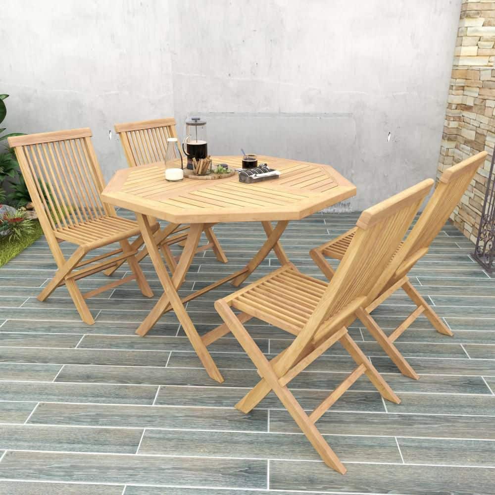 Traditional Teak 4-Person Octagonal Outdoor Dining Set