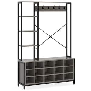 Carmalita Gray and Black Garment Rack Hall Tree with Bench and 15-Pairs Shoes Storage Shelves