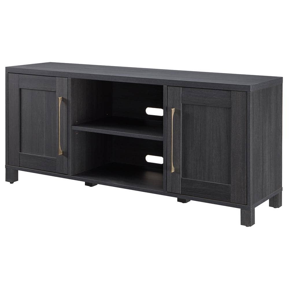 Charcoal Gray 58" Transitional TV Stand with Cabinet Storage