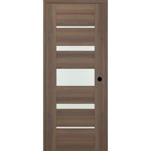 Vona 0703 DIY-Friendly 18 in. x 80 in. Left-Hand Frosted Glass Pecan Nutwood Wood Composite Single Prehung Interior Door
