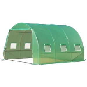 9.8 ft. x 9.8 ft. x 6.6 ft. Metal PE Greenhouse with High-Quality Cover, Zipper Doors and Windows