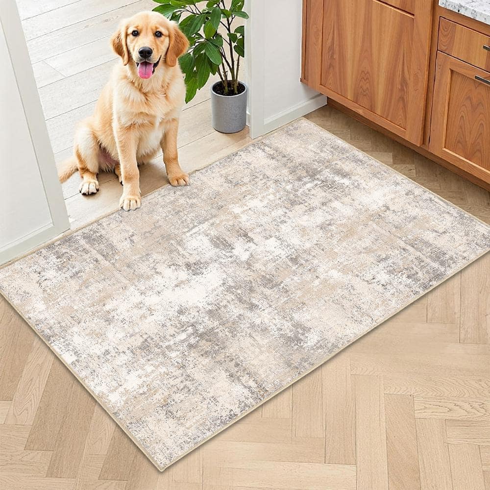 Van Gogh 8 ft. x 10 ft. Beige/Grey Modern Abstract Area Rug - thumbnail 2