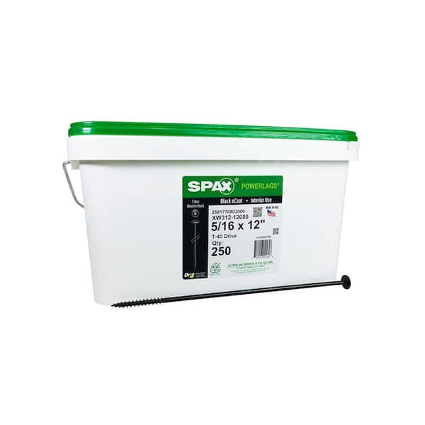 5/16 in. x 12 in. Interior Washer Head Structural Wood Lag Screws Powerlags Torx T-Star(250 Each) Bulk Pail Bit Included