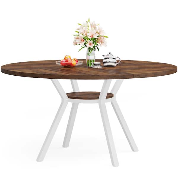 BYBLIGHT Roesler Modern Brown Engineered Wood 47 in. 4 Legs Round Dining Table Seats 4 Kitchen Table for Dining Room Living Room