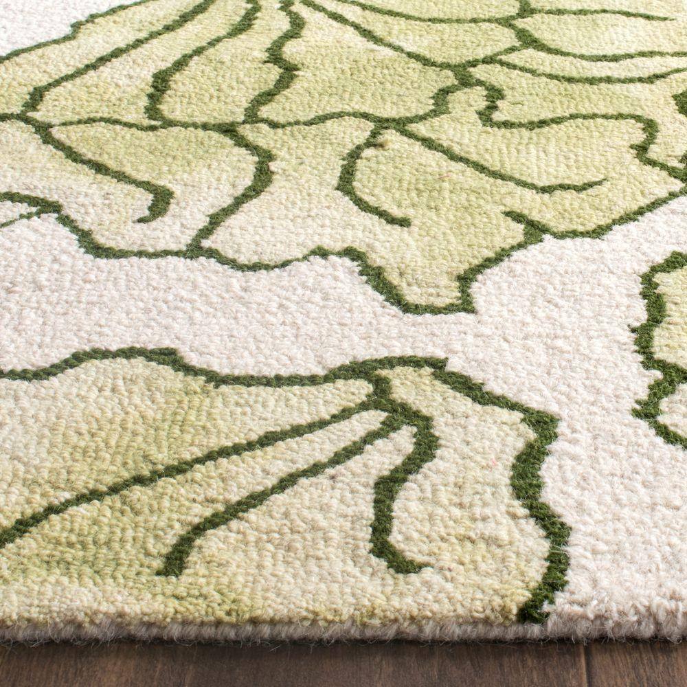 Ivory and Light Green Floral Wool Runner Rug, 2'3" x 6'