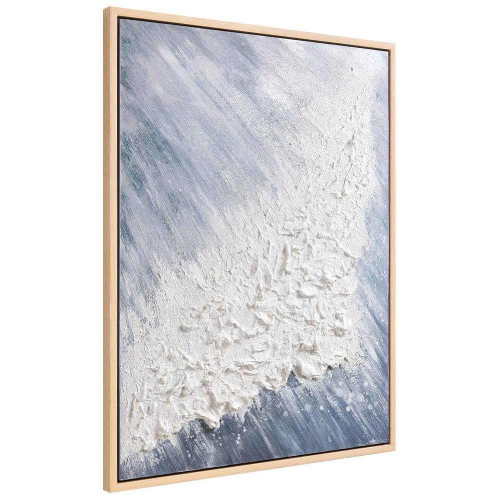 Aqua Splash Blue and White Abstract Canvas Painting, 30" x 40"