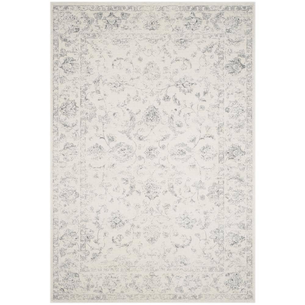Elegant Cream & Grey Synthetic Rectangular Rug, 6'7" X 9'2"