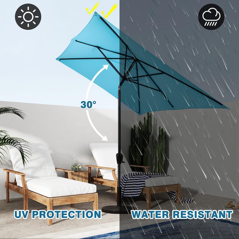 Aqua Rectangular Market Patio Umbrella with Black Steel Pole