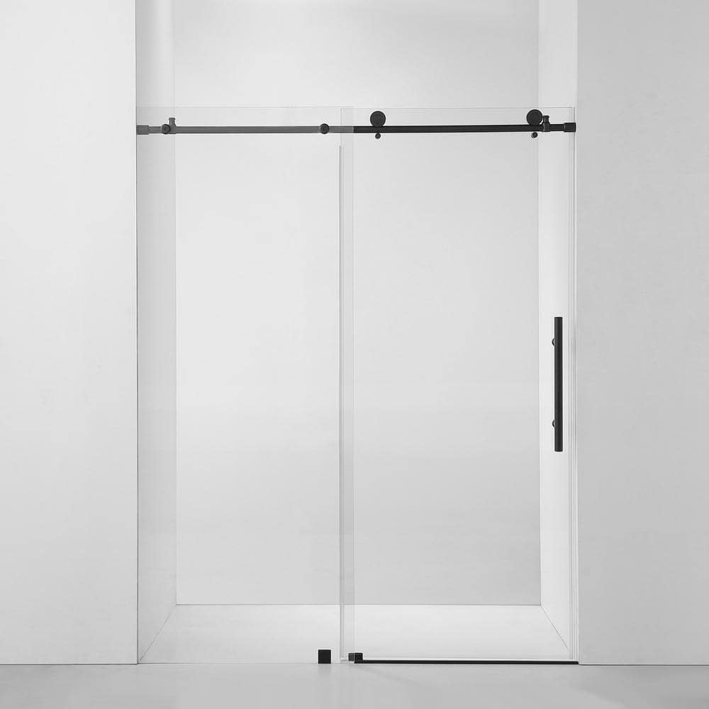Vanity Art 76 in. H x 60 in. W Frameless Sliding Tub Door in Matte Black with Clear Tempered Glass -  VASSD6076MB
