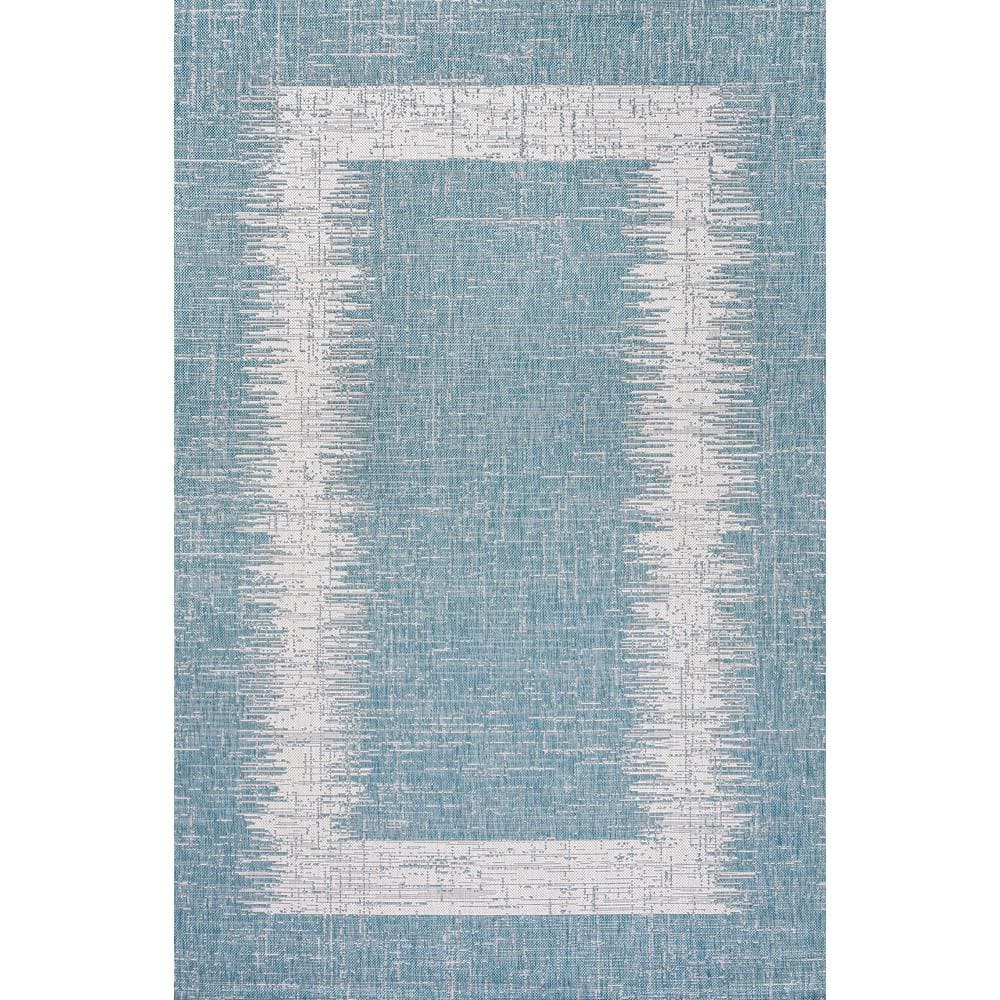 Aqua and Ivory Geometric Synthetic 3' x 5' Indoor/Outdoor Area Rug