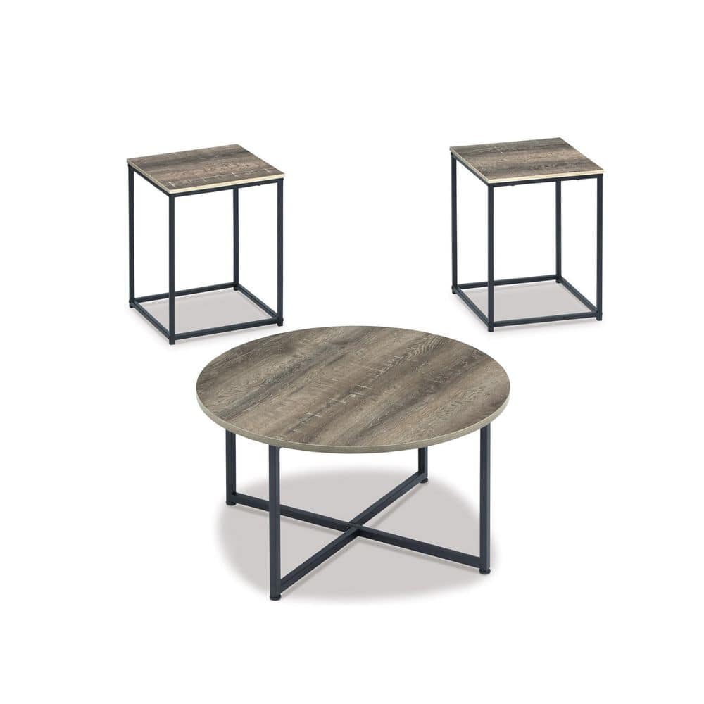 Wadeworth 31.5 in. Gray/Black Round MDF Coffee Table with 2-Pieces