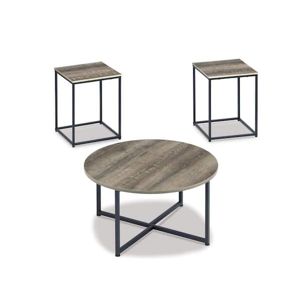 Signature DESIGN BY ASHLEY Wadeworth 31.5 in. Gray/Black Round MDF Coffee Table with 2-Pieces