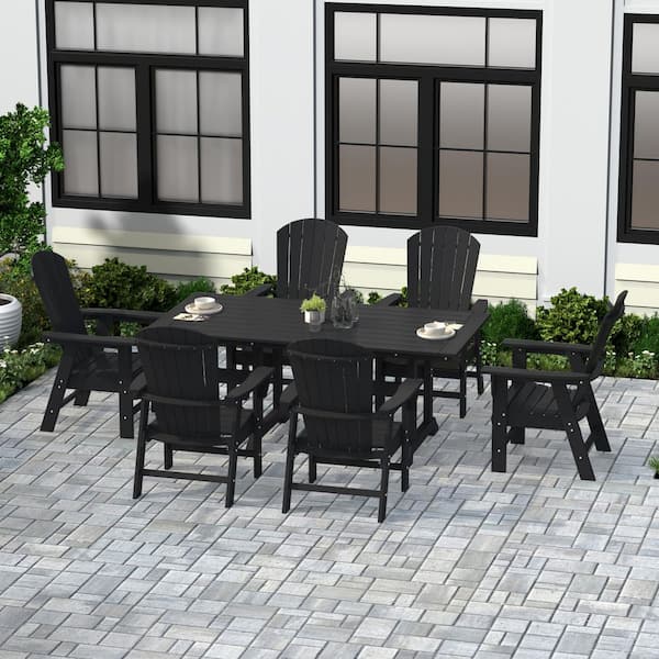 WESTIN OUTDOOR Altura Outdoor Patio Weather Resistant 6-Piece HDPE Plastic Black Rectangle Adirondack Dining Set With Bench