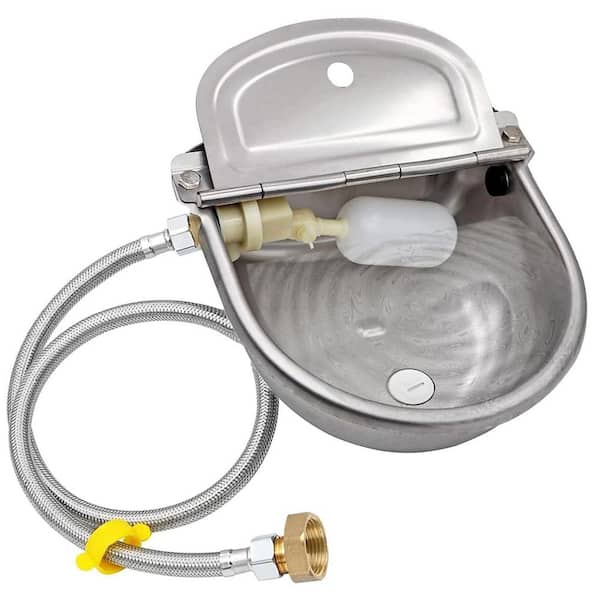 Automatic Large Pet Water Bowl Dispenser Stainless Steel Trough for Dogs Cats Poultry Livestock with Hose Adapter