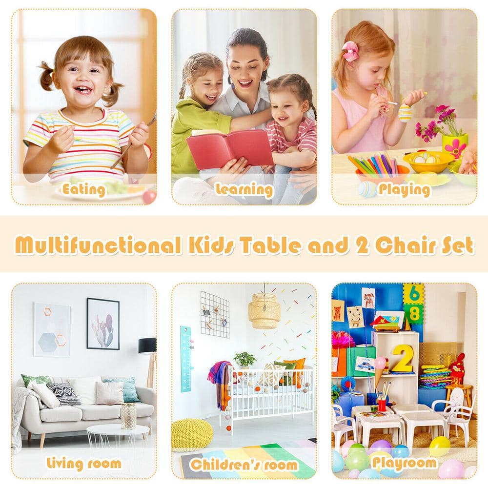 White and Natural Pine Wood Kids Table and Chair Set
