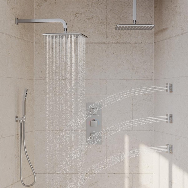 ZenithRain Shower System 8-Spray 12 and 12 in. Dual Ceiling Mount Fixed and Handheld Shower Head 2.5 GPM in Brushed Gold