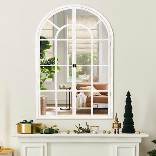 Dovelina 24 in. W x 36 in. H Arched Solid Wood Framed Classic White Wall Mirror