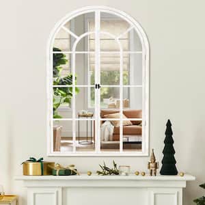 24 in. W x 36 in. H Arched Solid Wood Framed Classic White Wall Mirror