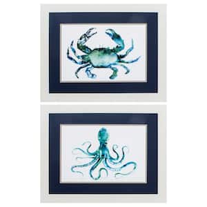 21 in. X 27 in. Blue and White Gallery Picture Frame Crab and Octopus Coastal (Set of 2)