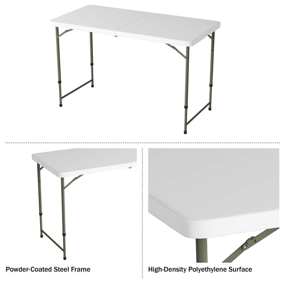 White and Gray 4-Foot Adjustable Folding Utility Table