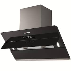 36 in. Deluxe 900CFM Wall Mount Range Hood, Open-Close Black Tempered Glass Panel, LED Touch Control, Permanent Filters