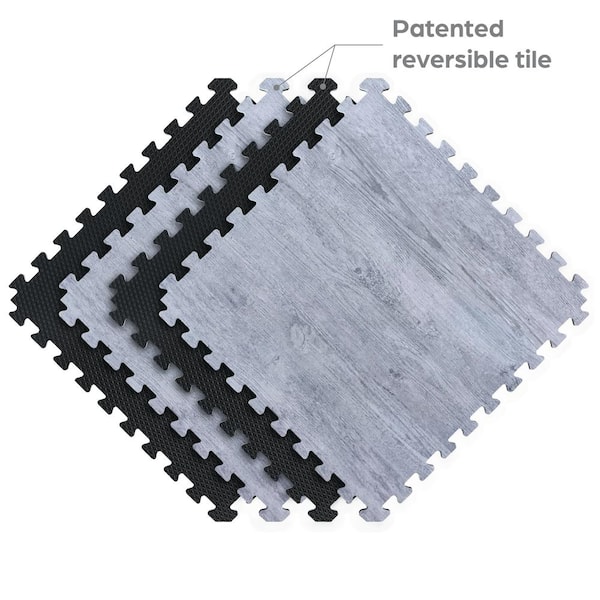 Norsk Reversible Stone Gray/Black Faux Wood 24 x 24 x