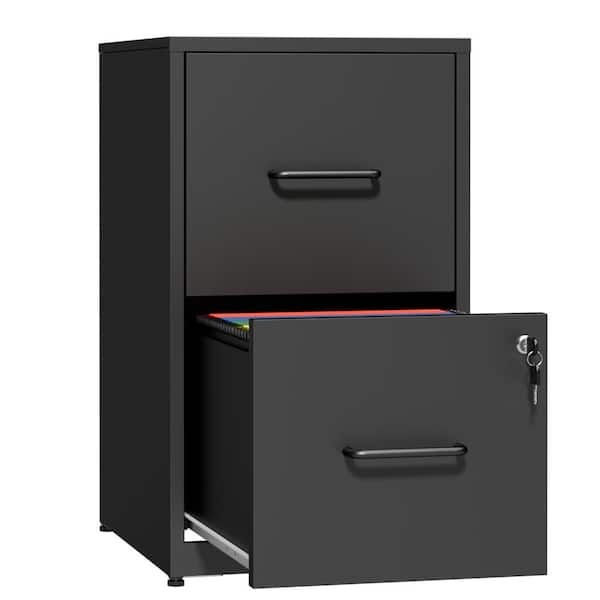 2 Drawer Steel File Cabinet w/Lock Vertical Filing Cabinet Office Storage Cabinet for Printer Stand Letter/Legal, Black