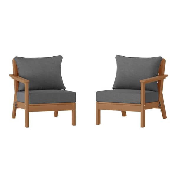 WESTIN OUTDOOR Birchwood Teak Arrangeable Outdoor Patio 2-Piece Deep Seating HDPE Loveseat Arm Chair Set with Gray Cushions