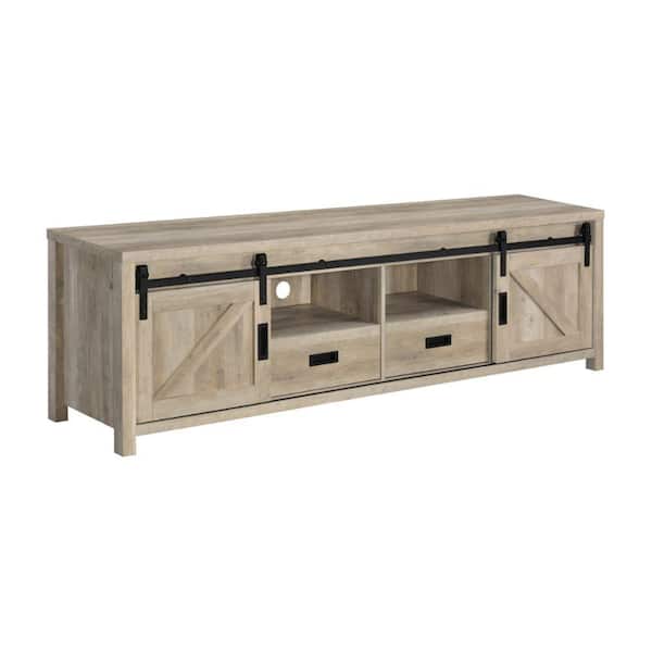 Benjara 78.75 in. Brown and Black Wood TV Stand Fits TVs up to 85 in. with 2-Drawers