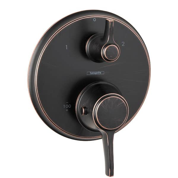 Hansgrohe Metris C 2-Handle Thermostatic Valve Trim Kit with Volume Control and Diverter in Rubbed Bronze (Valve Not Included)