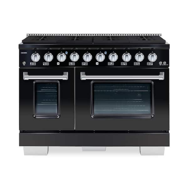 Hallman BOLD 48 IN, 8 Burner Freestanding Double Oven Gas Range with Gas Stove and Gas Oven in. Black Stainless steel