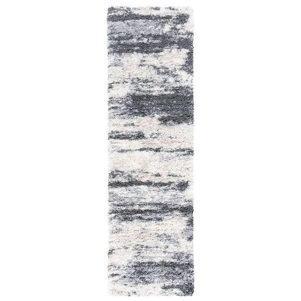 Fontana Shag 2 ft. x 12 ft. Gray/Ivory Distressed Runner Rug