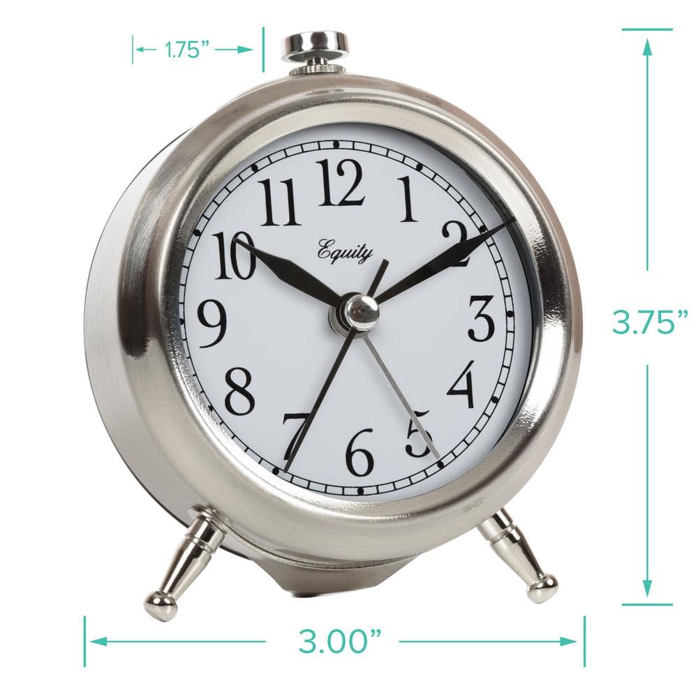 Equity 3.75" Silver Metal Quartz Analog Alarm Clock