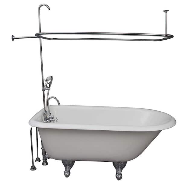 4.5 ft. Cast Iron Ball and Claw Feet Roll Top Tub in White with Polished Chrome Accessories