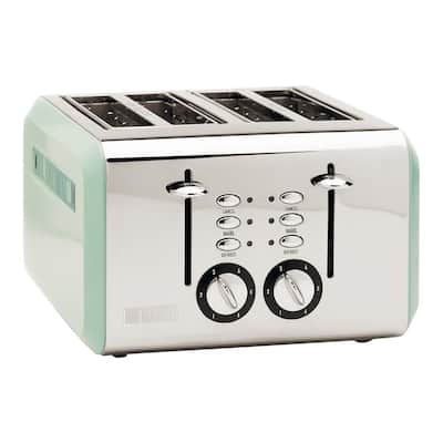 Cotswold 1500-Watt 4-Slice Wide Slot Sage Green Retro Toaster with Removable Crumb Tray and Adjustable Settings