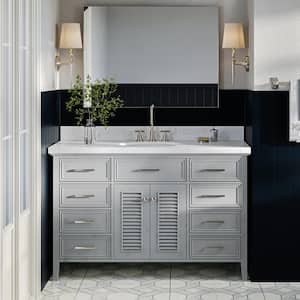 Kensington 54.25 in. W x 22 in. D x 36 in. H Single Sink Freestanding Bath Vanity in Grey with Carrara White Quartz Top