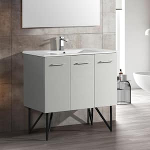 Annecy 36 in. W x 18.32 in. D x 35.44 in. H Bathroom Vanity Side Cabinet in Brushed Grey with White Ceramic Top