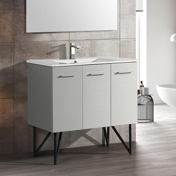 Swiss Madison Annecy 36 in. W x 18.32 in. D x 35.44 in. H Bathroom Vanity Side Cabinet in Brushed Grey with White Ceramic Top