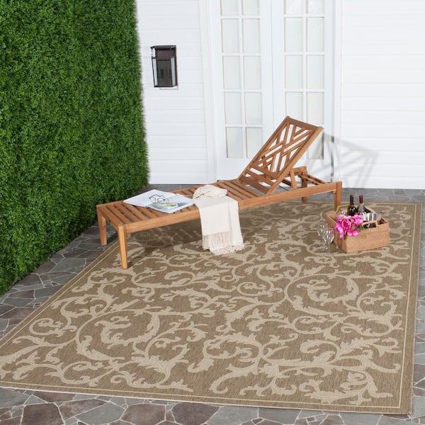 Courtyard Brown/Natural 8 ft. x 11 ft. Border Indoor/Outdoor Patio  Area Rug