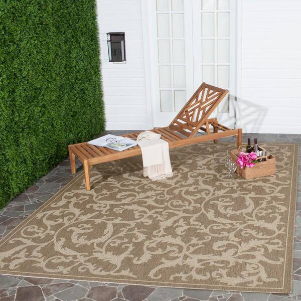 Courtyard Brown/Natural 9 ft. x 12 ft. Border Indoor/Outdoor Patio  Area Rug