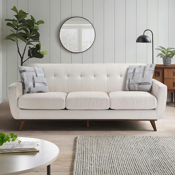 Barrington 84 in. W Straight Arm Textured Fabric Rectangle Sofa in Beige