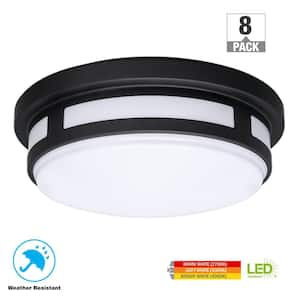 11 in. Black LED Flush Mount Indoor Outdoor Ceiling Light Adjustable CCT 830LM 12.5W Wet Rated (8-Pack)