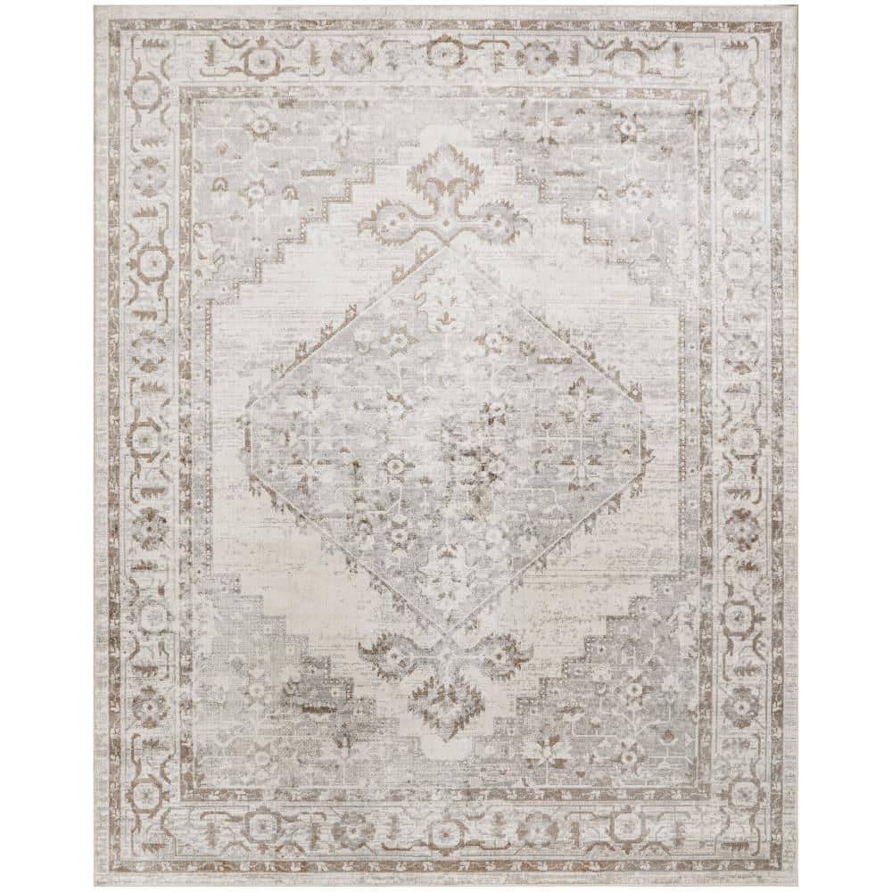 Nourison Astra Machine Washable Grey 9 ft. x 12 ft. Center medallion ...